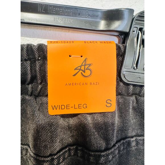 AMERICAN BAZI Black Washed Wide-Leg Cargo Style Drawstring Pants NWT size Small - Picture 4 of 14